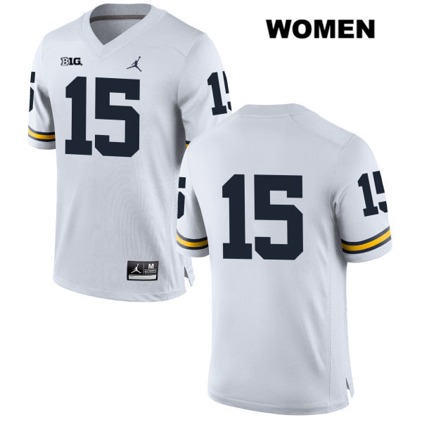 Women's NCAA Michigan Wolverines Garrett Moores #15 No Name White Jordan Brand Authentic Stitched Football College Jersey UU25H47NP
